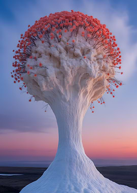 Surreal Tree with Coral Flowers