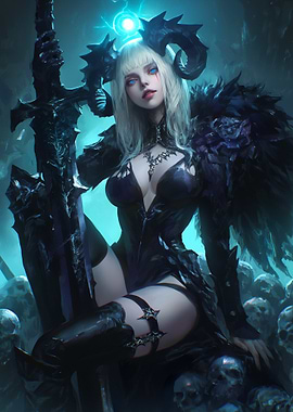 Demon Queen with Sword and Skulls