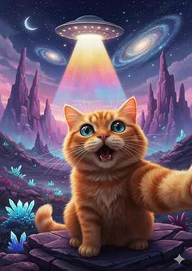 Cat selfie with UFO abduction