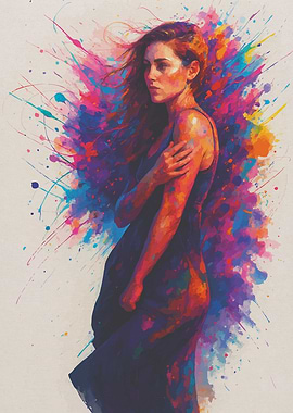 Woman in Dress with Colorful Splatters