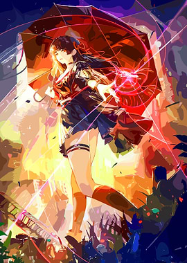 Anime Girl with Umbrella in Rain