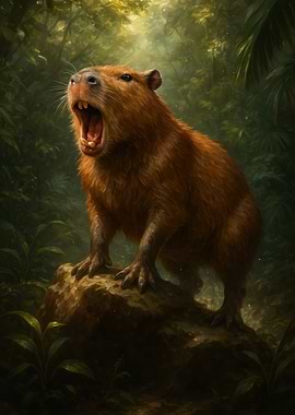 Capybara Yawning in Jungle