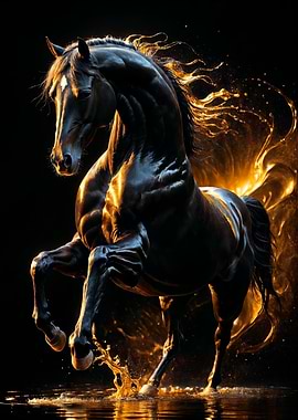 Majestic Star Black Horse with Golden Light