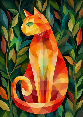 Geometric Cat in Foliage