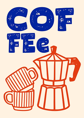 Coffee Illustration with Moka Pot and Cups