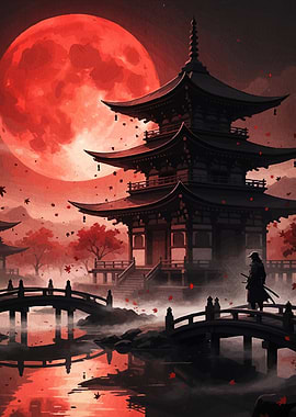 Japanese Temple Samurai Moon