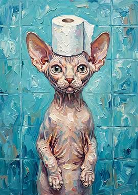 Sphynx Cat with Toilet Paper Hat