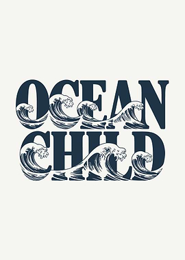 Ocean Child Typography with Waves