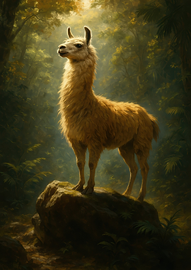 Llama Portrait in Forest Setting