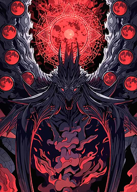 Dark Fantasy Dragon with Red Moons