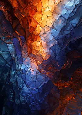 Mystical Stained Glass: Fire and Ice Abstract