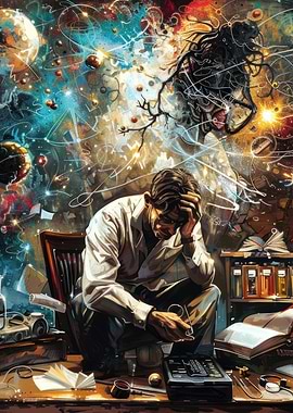 Overwhelmed Scientist with Cosmic Thoughts