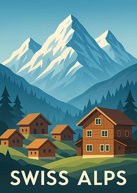 Swiss Alps Landscape with Chalets
