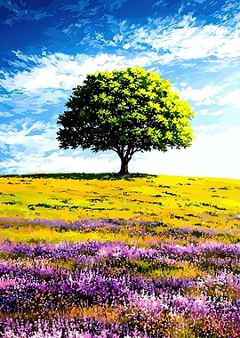 Tree in a lavender field