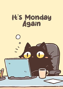 It's Monday Again - Cat Cartoon