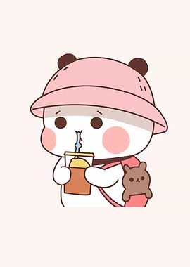 Cute Cartoon Character Drinking Beverage