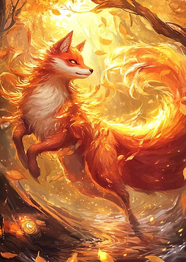 Fiery Fox in Autumn Forest