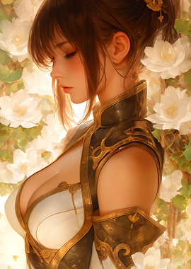 Anime Girl in Floral Setting