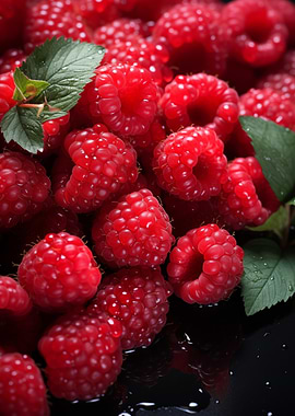 Fresh Raspberries on Black