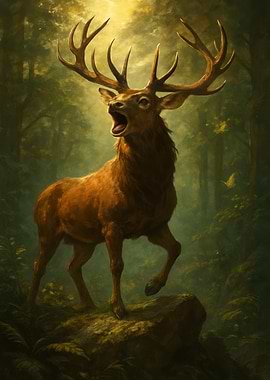 Roaring Stag in Forest