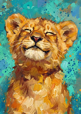 Smiling Lion Cub Painting