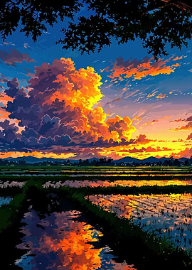 Sunset over Rice Fields