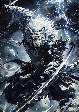 Tiger Samurai Warrior with Lightning