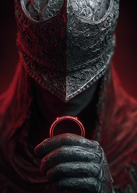 Dark Medieval Knight Holding Ring