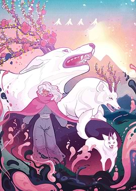 Fantasy Woman with Wolves Illustration