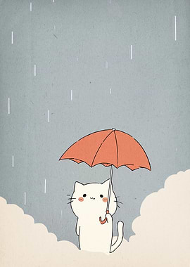 Cat with Umbrella in the Rain