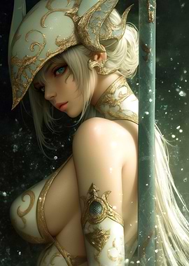 Fantasy Warrior Woman with Golden Armor