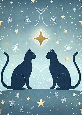 Celestial Cats and Stars Illustration