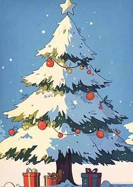 Snowy Christmas Tree with Gifts
