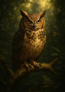 Owl Portrait in Forest