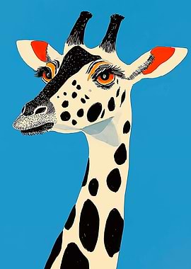 Giraffe Portrait on Blue Background
