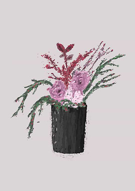 Floral arrangement in black vase