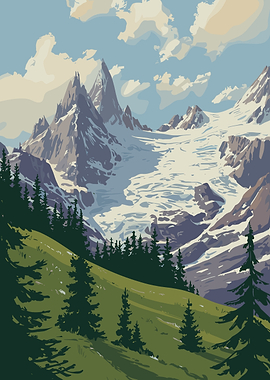 Alpine Majesty Vintage Mountain Landscape