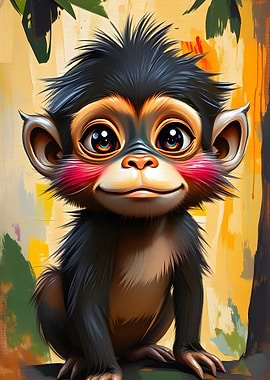 Cute Cartoon Monkey Portrait