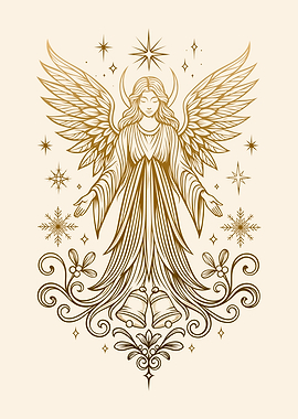 Yule Angel Art - Winter Solstice Pagan Illustration