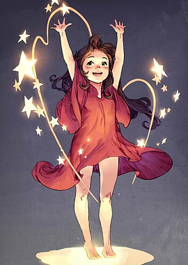 Girl Reaching for Stars Illustration