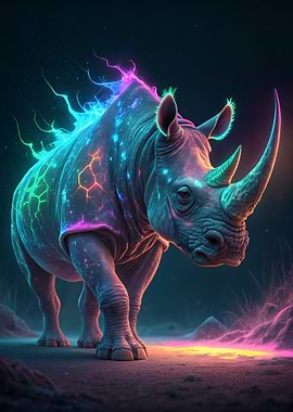 Neon Rhino Portrait