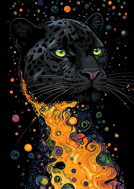 Feral Fire Black Panther Trippy Art