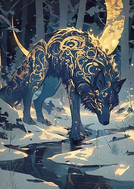 Ornate Wolf in Winter Forest