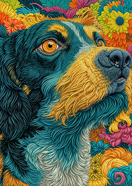 Springer Spaniel with Floral Background