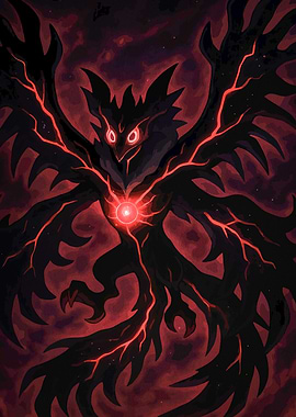 Dark Bird with Red Energy