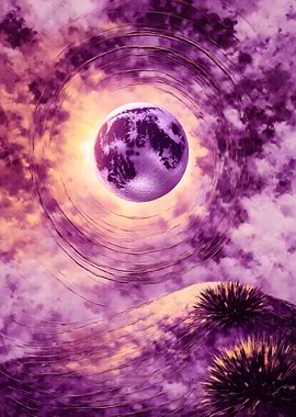 Purple Planet with Circular Waves