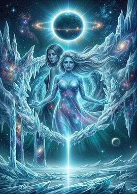 Celestial Ice Goddesses in Cosmic Landscape