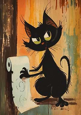 Mischievous Black Cat with Toilet Paper