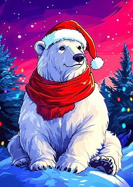 Christmas Polar Bear with Santa Hat