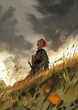 Warrior in Field Looking Upward